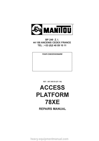 Manitou 78 XE Repair Manual 547359EN 2004