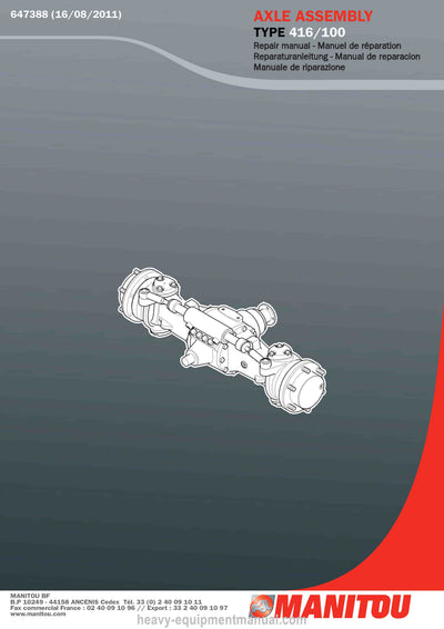 Manitou Axle Bridge 416-100 since sn 154342 Repair Manual 647388 2011