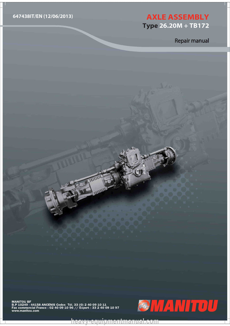 Manitou Axle Type 26.20M + TB172 Repair Manual 647438IT-EN 2013