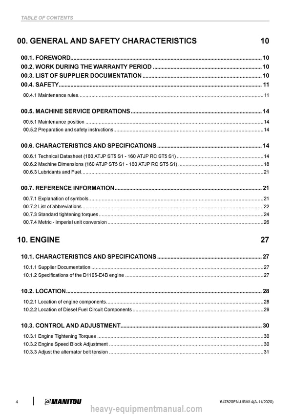 Manitou 160 ATJP RC ST5 S1 160 ATJP ST5 S1 Service Manual 647820EN-USM14 2021
