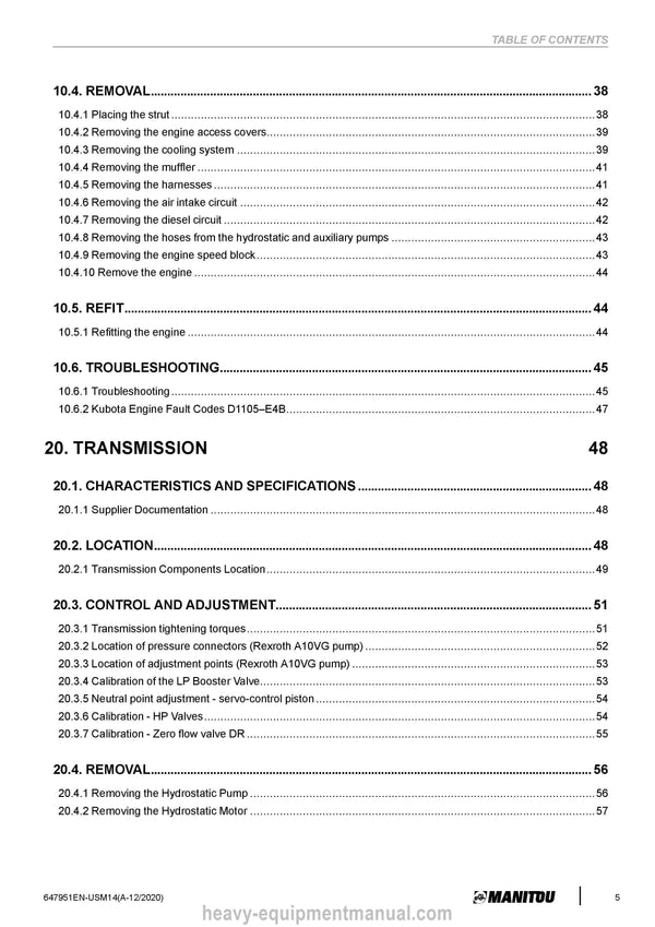 Manitou 160 ATJ 4RD ST5 S2 to 180 ATJ RC 4RD ST5 S2 Service Manual 647951EN-USM14 2020