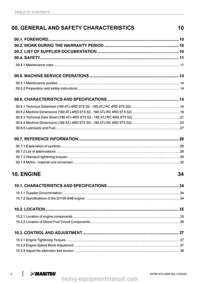 Manitou 160 ATJ 4RD ST5 S2 to 180 ATJ RC 4RD ST5 S2 Service Manual 647951EN-USM14 2020