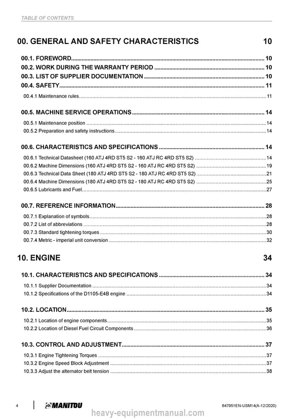 Manitou 160 ATJ 4RD ST5 S2 to 180 ATJ RC 4RD ST5 S2 Service Manual 647951EN-USM14 2020