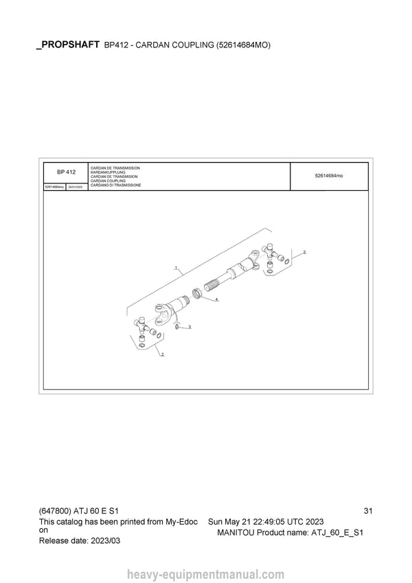 Manitou 200ATJE RC 4RD S1 Telescopic Boom (647800) Parts Manual PDF Download