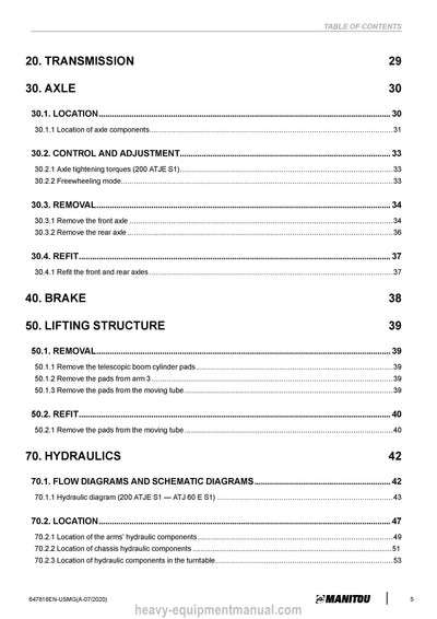 Manitou 200 ATJE S1 60 E S1 Service Manual 647818EN-USMG 2020