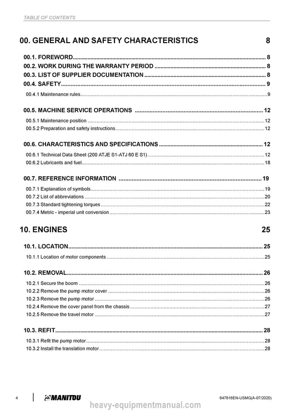 Manitou 200 ATJE S1 ATJ 60 E S1 Service Manual 647818EN-USMG 2020