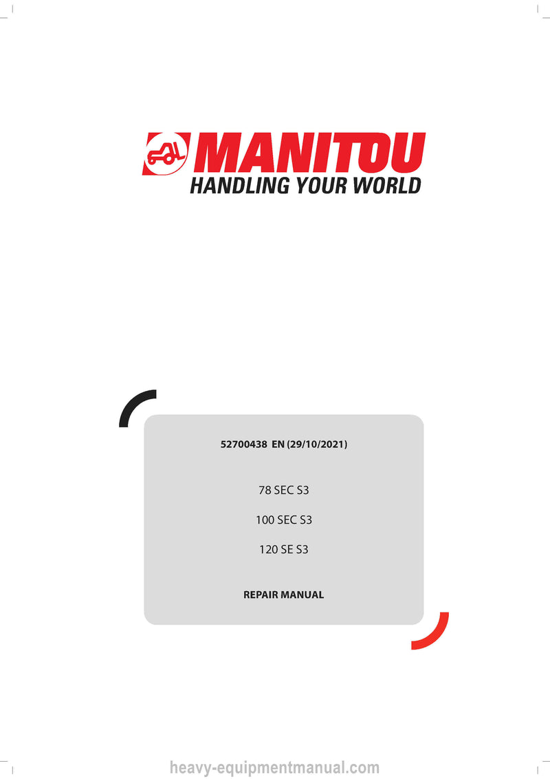 Manitou 78 SEC S3 100 SEC S3 120 SE S3 Repair Manual 52700438EN 2021