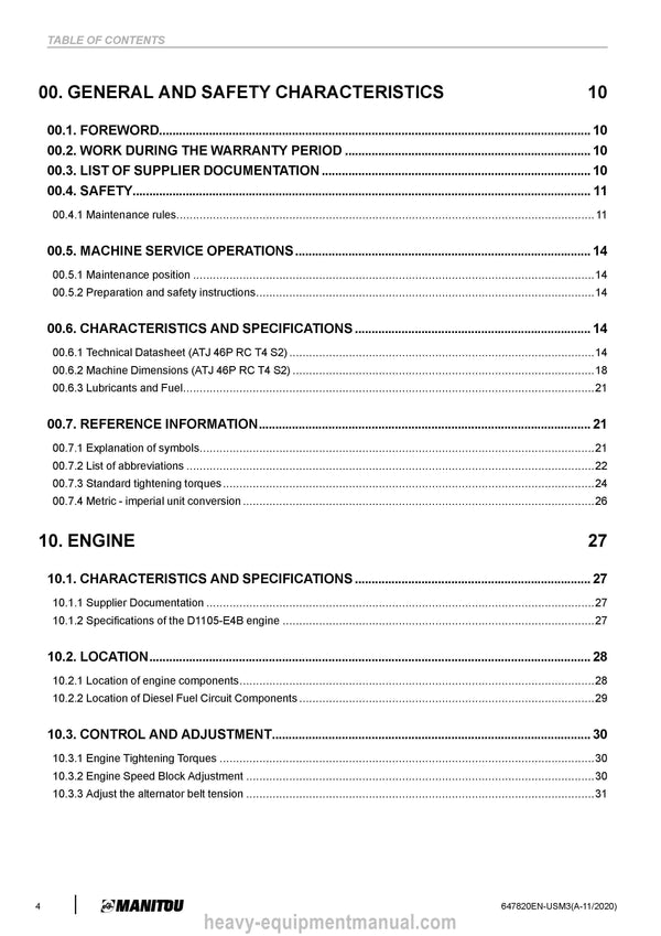 Manitou ATJ 46P RC T4 S2 Service Manual 647820EN-USM3 2021
