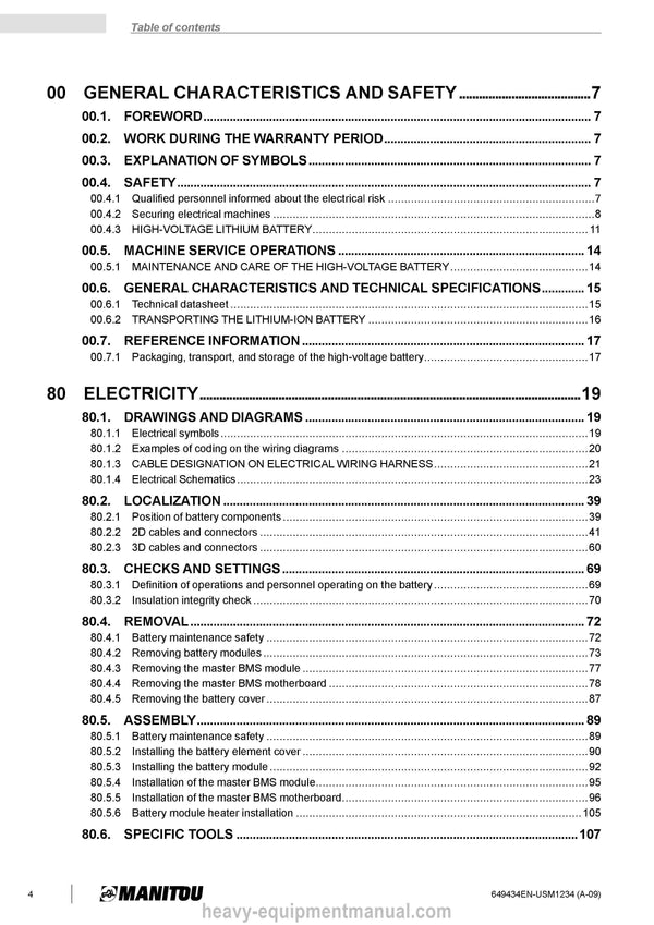 Manitou BATTERY LITHIUM HIGH VOLTAGE 65 KWH Service Manual 649434EN-USM1234