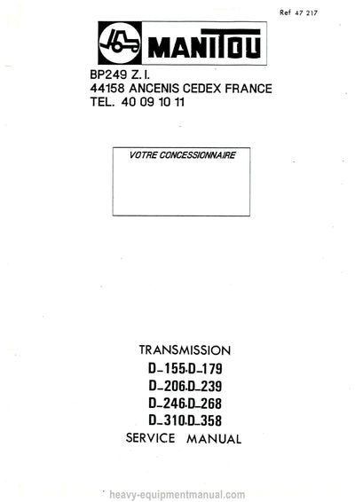 Manitou D 155.D 179D 206.D 239D 246.D 268D 310.D 358 Service Manual 47217EN