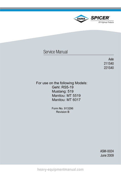 Manitou Dana Axle 211 221 Service Manual 913296-B 2009