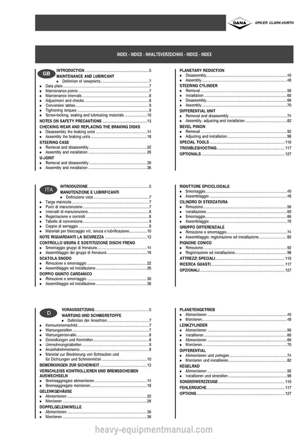 Manitou Dana Axle 212 Service Manual 913266A