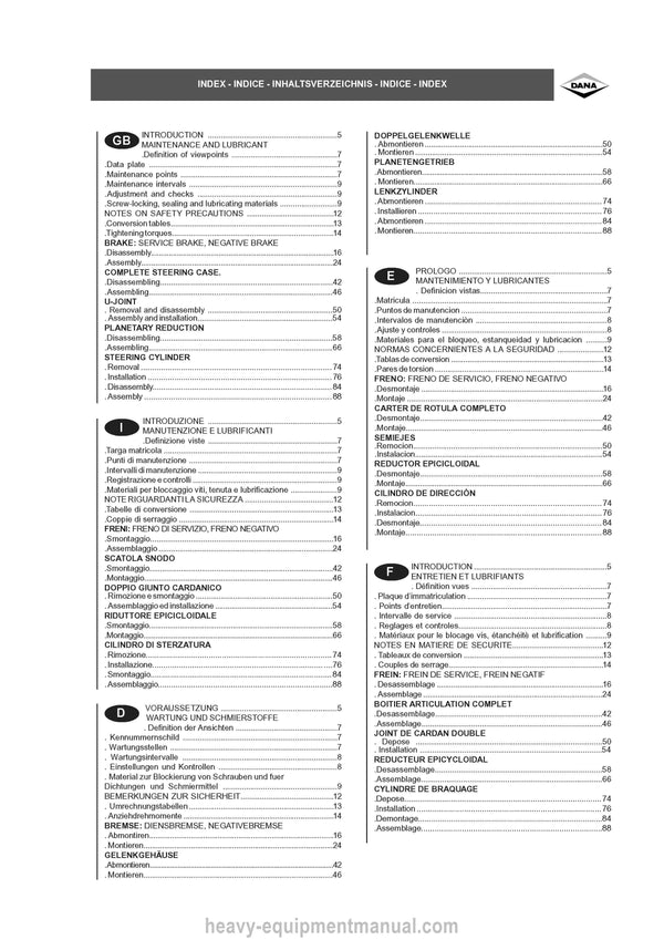 Manitou Dana Axle Service Manual 50960009A