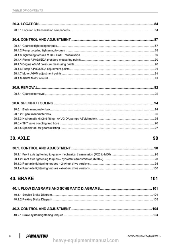 Manitou M40–2 D ST5 S1 EU Telehandler (647854EN) Service Manual PDF Download