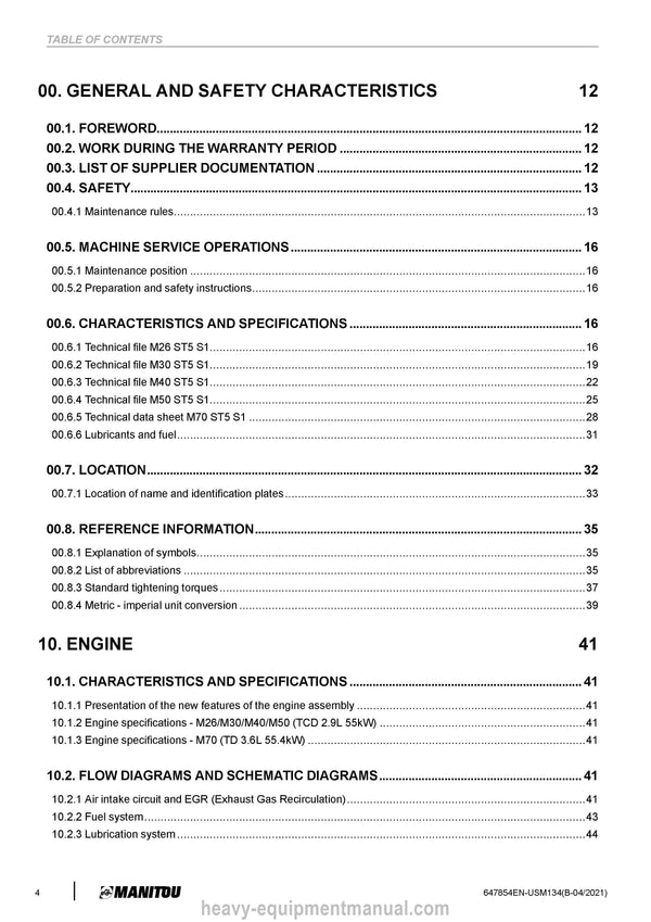 Manitou M40–2 D ST5 S1 EU Telehandler (647854EN) Service Manual PDF Download