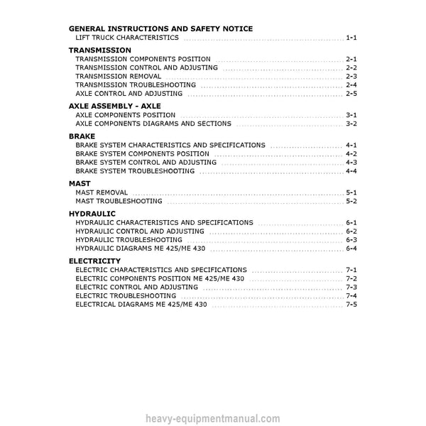 Manitou ME 425 ME 430 Forklift Service Repair Manual (547957EN) PDF