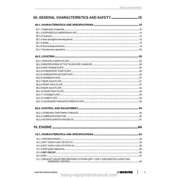 Manitou MHT 10200 210Y ST5 S1 Telehandler Service Repair Manual (649313EN-USMG)