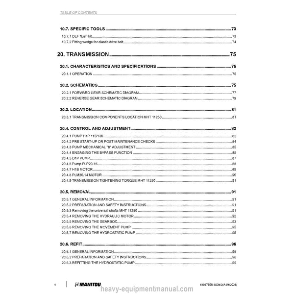 Manitou MHT 11250 210Y MINING ST5 S1 Telehandler Service Manual (649373EN) PDF