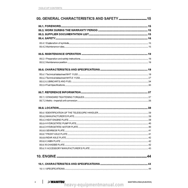 Manitou MHT 11250 210Y MINING ST5 S1 Telehandler Service Manual 649373EN-USMG A-2023