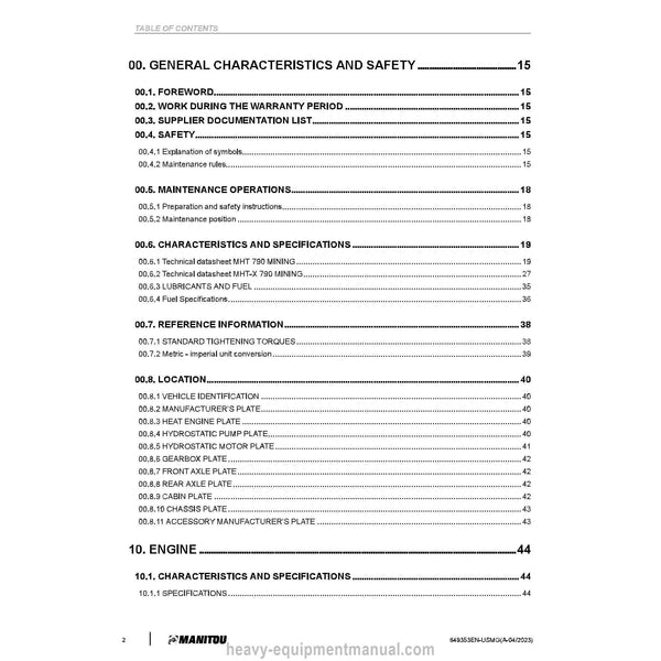 Manitou MHT 790 145Y MINING ST5 S1 Service Manual (649353EN-USMG) PDF A-2023