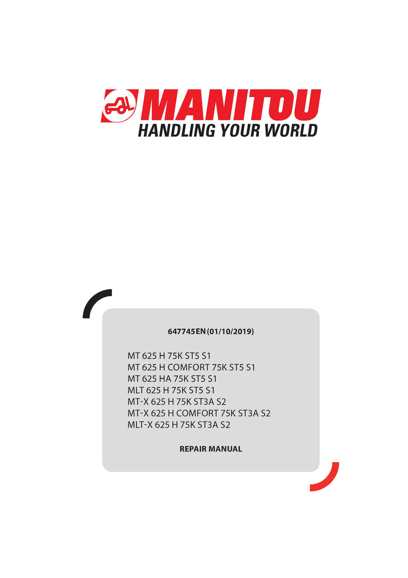 Manitou Telehandler MT 625 MLT 625 MT-X 625 H HA 75K ST5 S1 S2 Service Repair Manual
