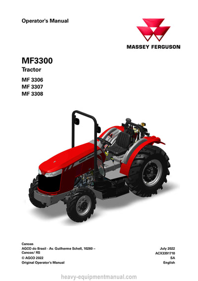 Massey Ferguson MF3306, MF3307, MF3308 Tractor Operator Manual PDF Download