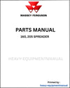 Massey Ferguson 160, 205 Spreader Parts Manual - Download PDF