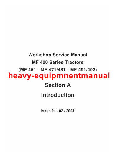 PDF MASSEY FERGUSON 451 471 481 491 492 400-SERIES TRACTOR (BRAZIL) WORKSHOP SERVICE MANUAL
