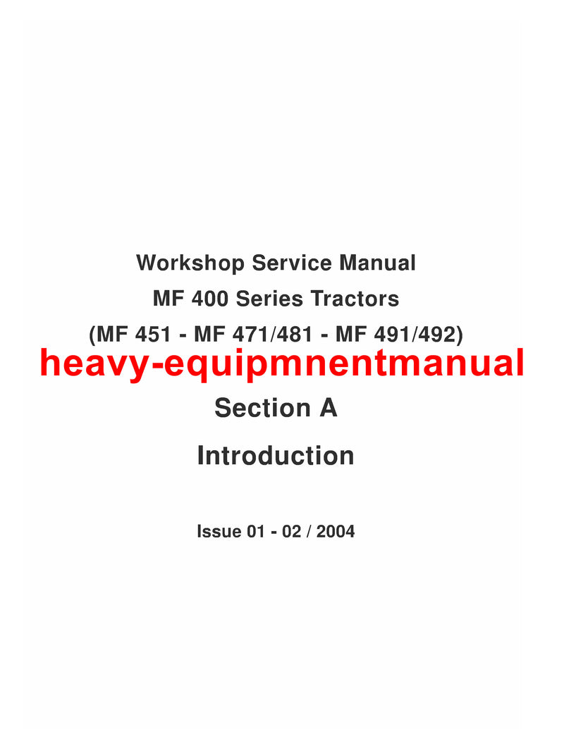 PDF MASSEY FERGUSON 451 471 481 491 492 400-SERIES TRACTOR (BRAZIL) WORKSHOP SERVICE MANUAL