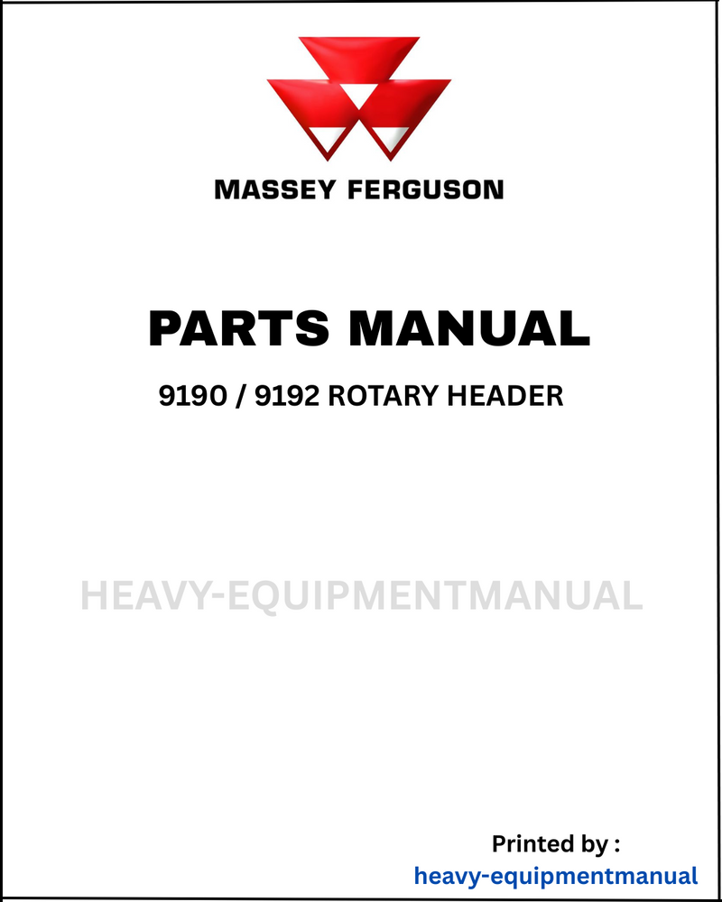 Massey Ferguson 9190 / 9192 Rotary Header Parts Manual - Download PDF