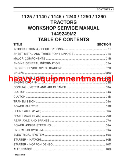 MASSEY FERGUSON 1125 1140 1145 1240 1250 1260 COMPACT TRACTOR WORKSHOP SERVICE MANUAL DOWNLOAD