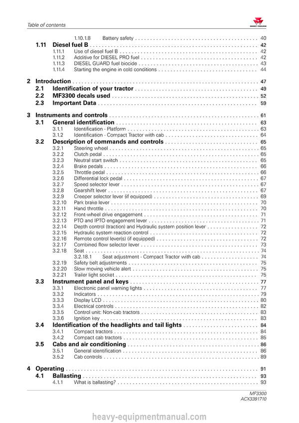 Massey Ferguson MF3306, MF3307, MF3308 Tractor Operator Manual PDF Download