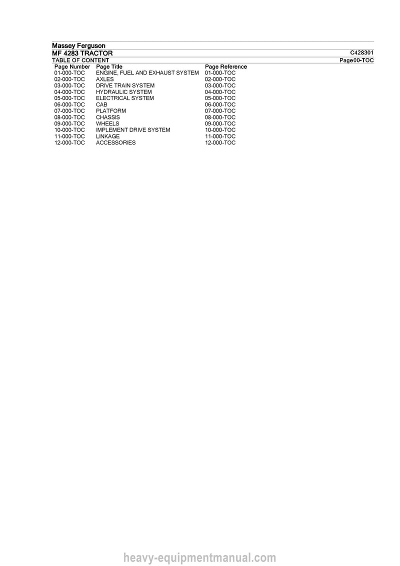 Massey Ferguson MF 4283 Tractor Parts Manual - PDF Download