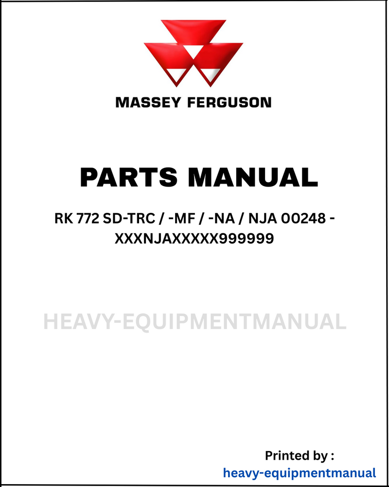 Massey Ferguson RK 772 SD-TRC / -MF / -NA / NJA 00248 - XXXNJAXXXXX999999 Parts Manual Download PDF
