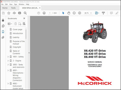 McCormick X6.420 VT-Drive X6.430 VT-Drive X6.440 VT-Drive Tractor Service Manual 6642520A3