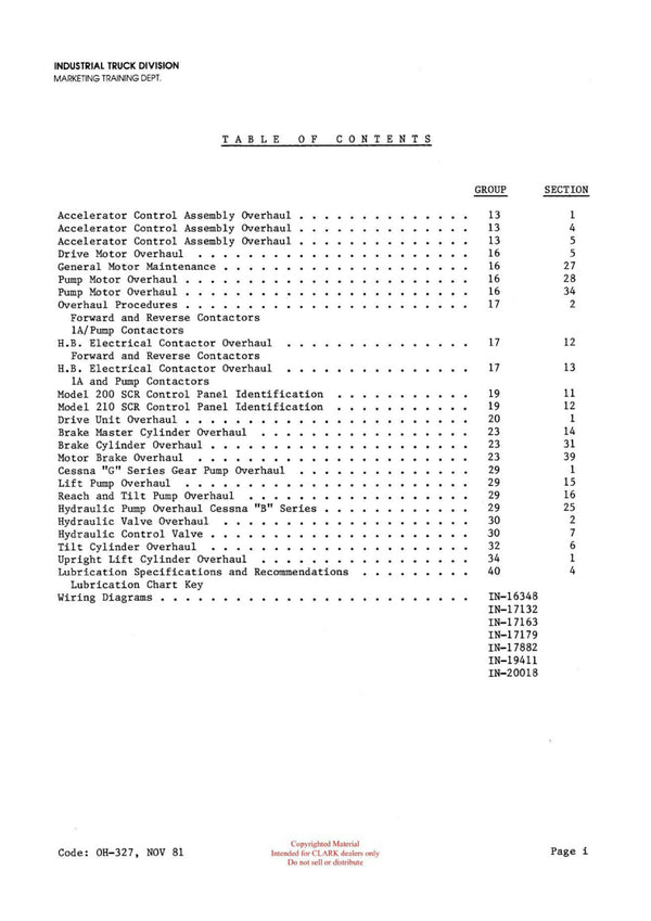 Clark NST NS NSP 20 30 40 (OH-327) Forklift Overhaul Manual - PDF Download