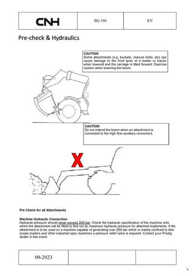New Holland Bale Grab BG500 for 12EV, CL36EV, W40X Wheel Loader Operator Manual