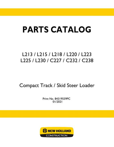 New Holland C238 Compact Track Loader Parts Manual 84319559