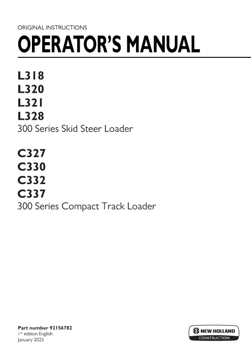 New Holland C330 Compact Track Loader Operator Manual 92156782