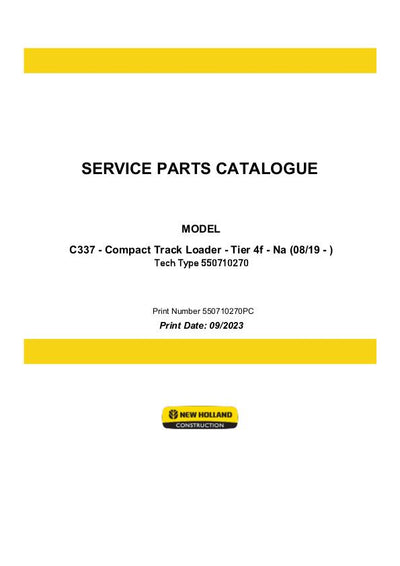 New Holland C337 Compact Track Loader Tier 4F NA Parts Manual 550710270