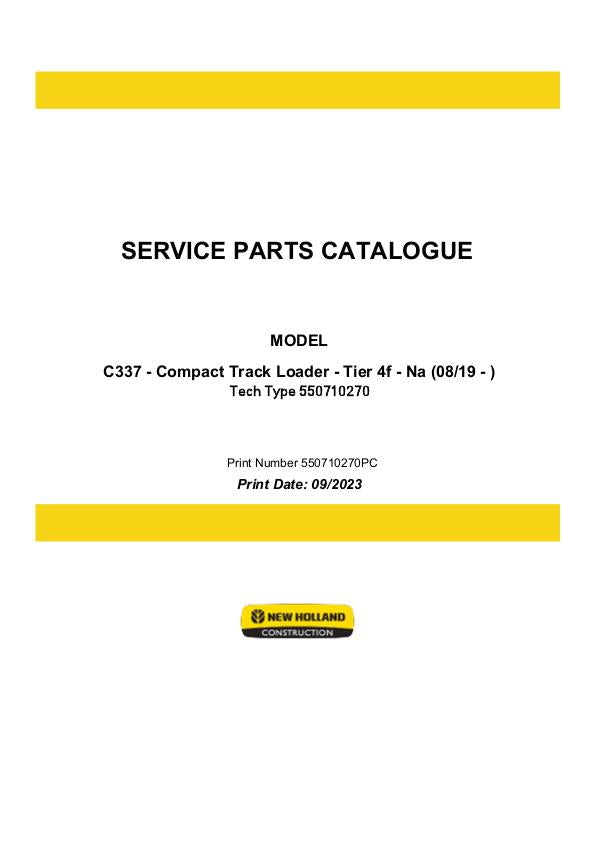 New Holland C337 Compact Track Loader Tier 4F NA Parts Manual 550710270