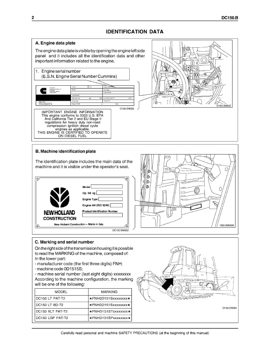 New Holland DC150.B Tier 2 Crawler Dozer Operator Manual 6036613100 Download PDF
