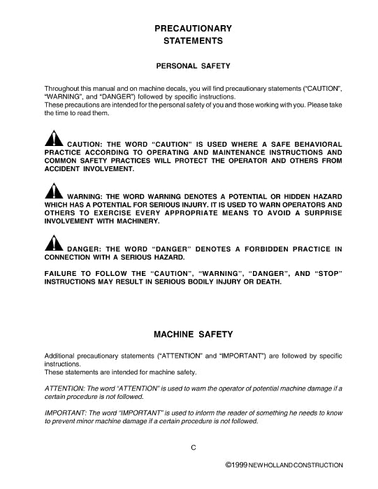 New Holland DC180.B Tier 2 Crawler Dozer Operator Manual 6036614100