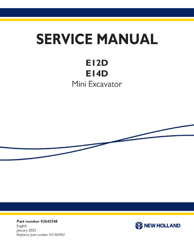 New Holland E12D, E14D Mini Excavator Service Manual 92642548