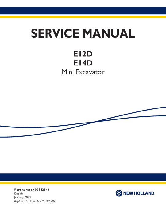 New Holland E12D, E14D Mini Excavator Service Manual 92642548