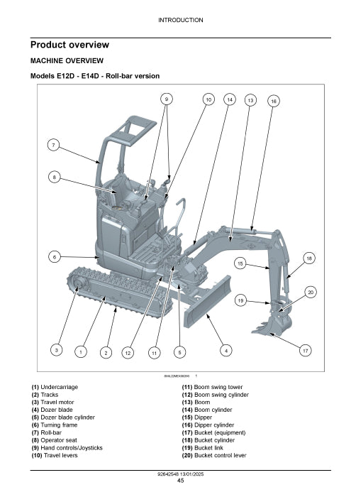 New Holland E12D, E14D Mini Excavator Service Manual 92642548