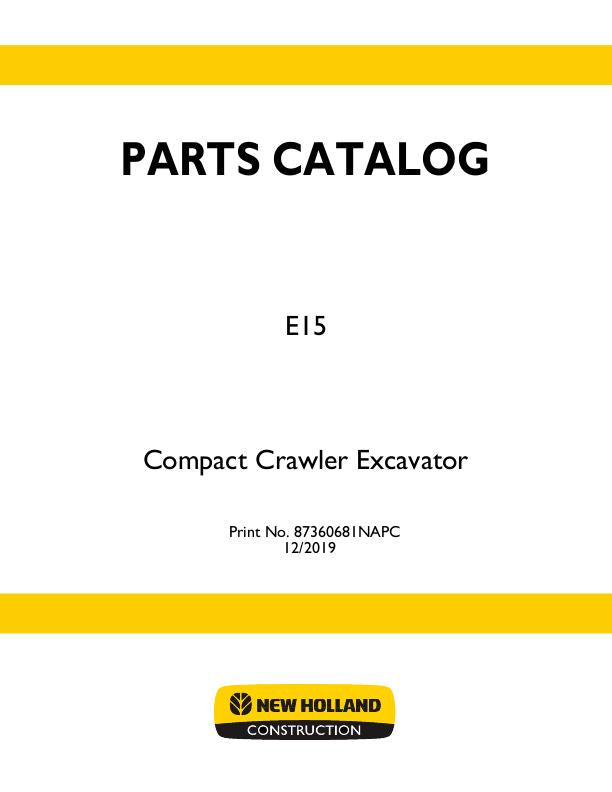 New Holland E15 Compact Crawler Excavator Parts Manual 87360681NA
