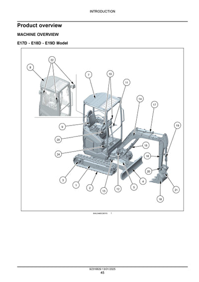 New Holland E17D, E19D Mini Excavator Service Manual 92316829