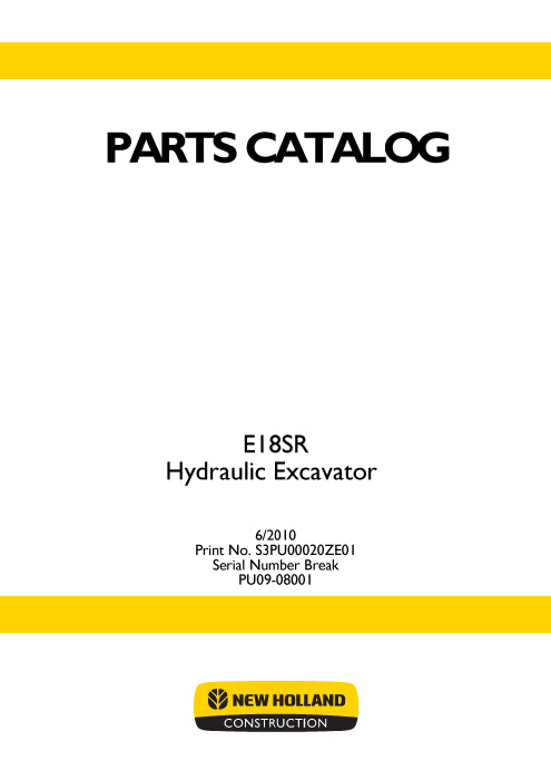 New Holland E18SR Hydraulic Excavator Parts Manual S3PU00020ZE01