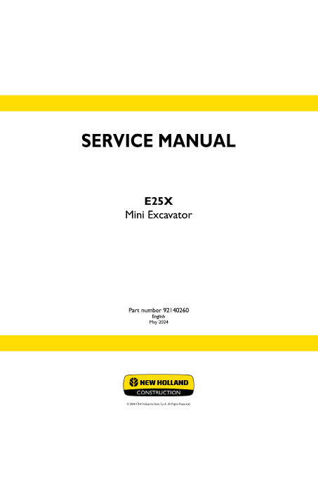 New Holland E25X Mini Excavator Service Manual 92140260
